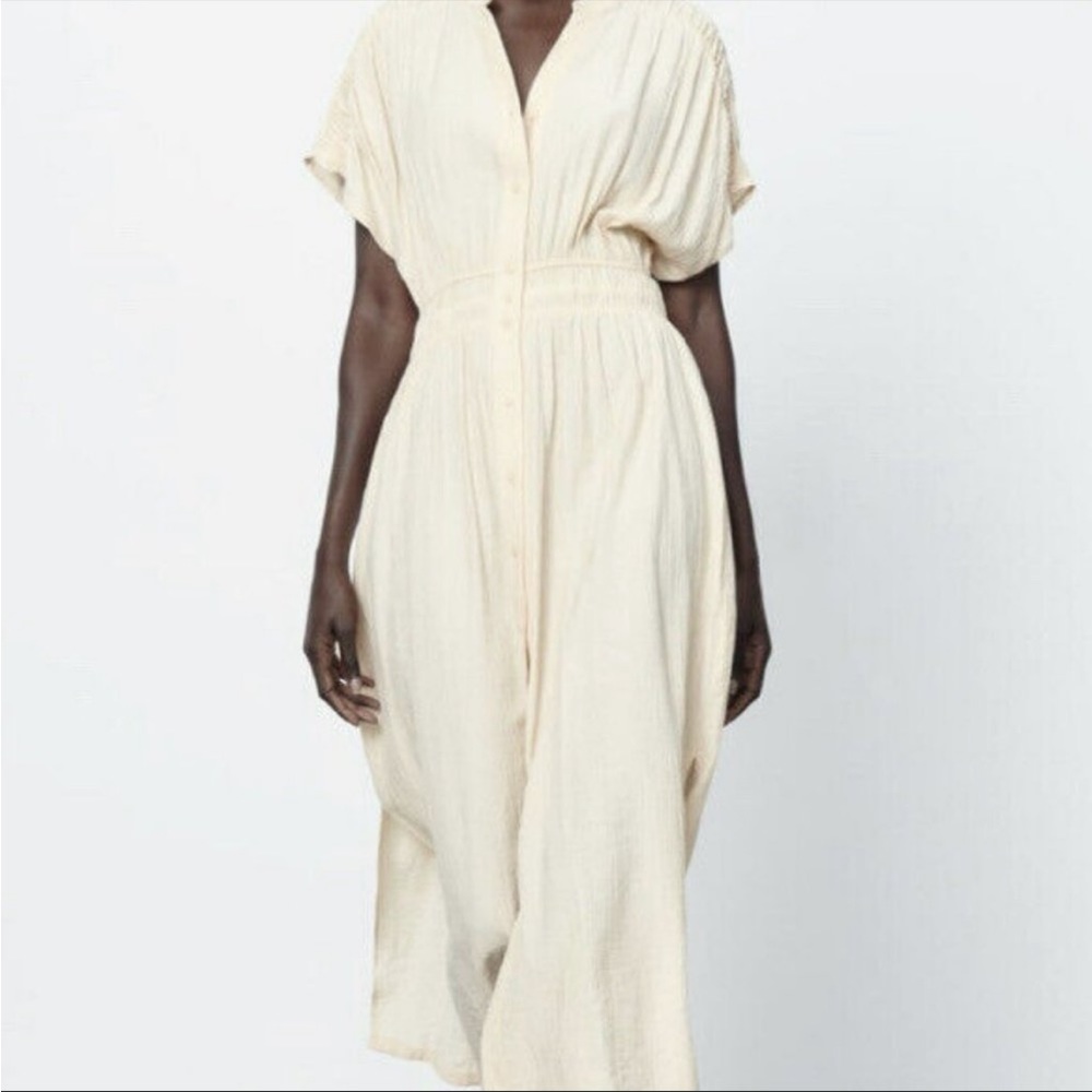 NWT Zara Wrinkle Look Rustic Dress Color Ecru in Size XS - Picture 2 of 5